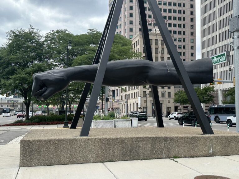Side view of Joe Louis Fist Detroit