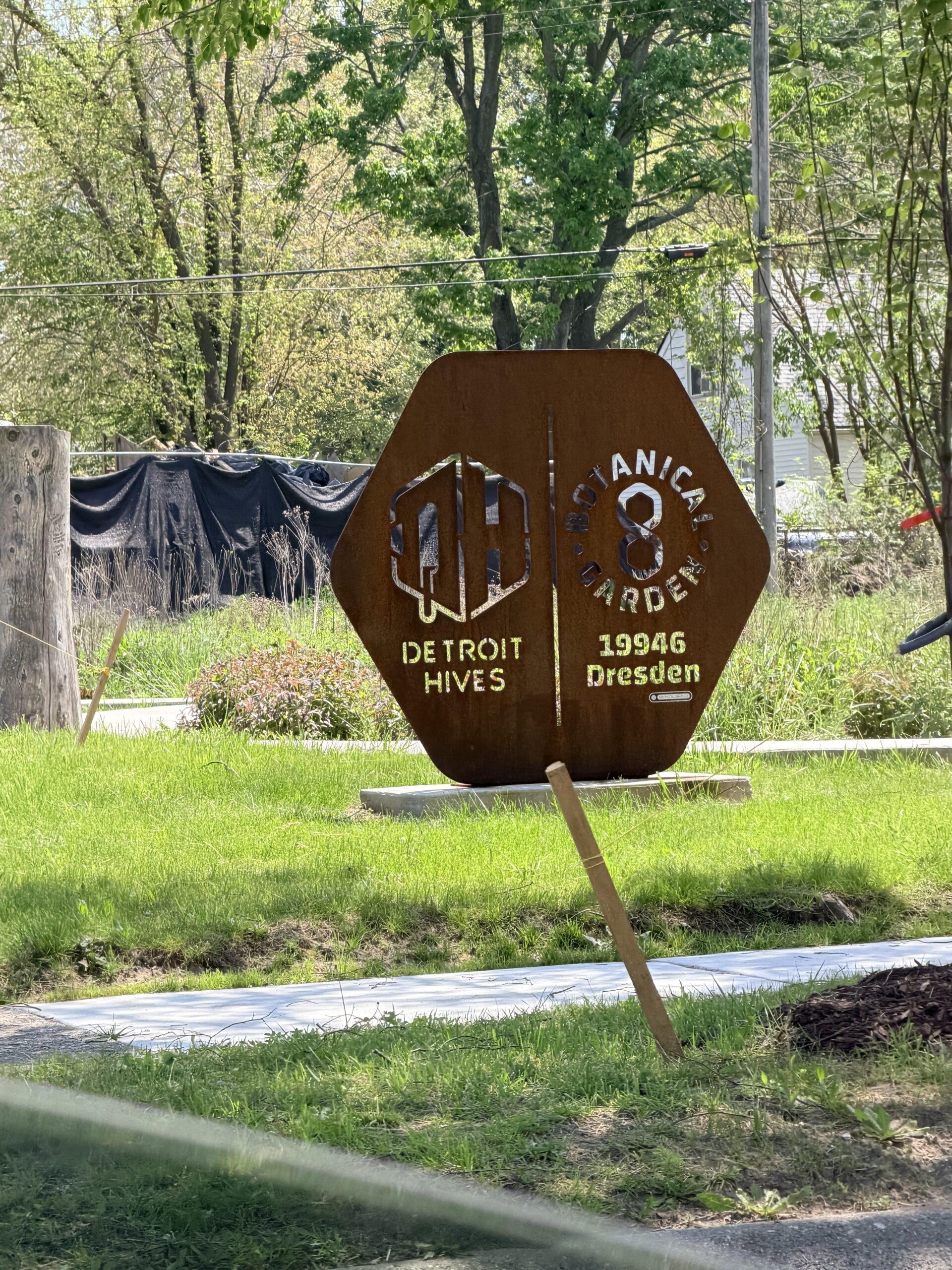 Commemorative marker on the empty lot where Eminem's childhood home on Dresden Street once stood, Detroit