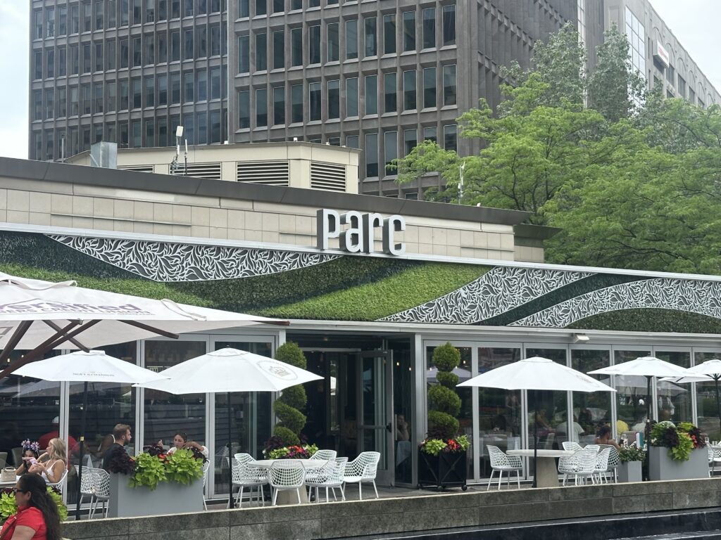 A view of the front of Parc Detroit