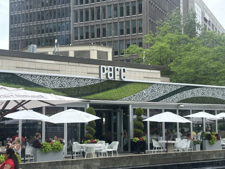 A view of the front of Parc Detroit